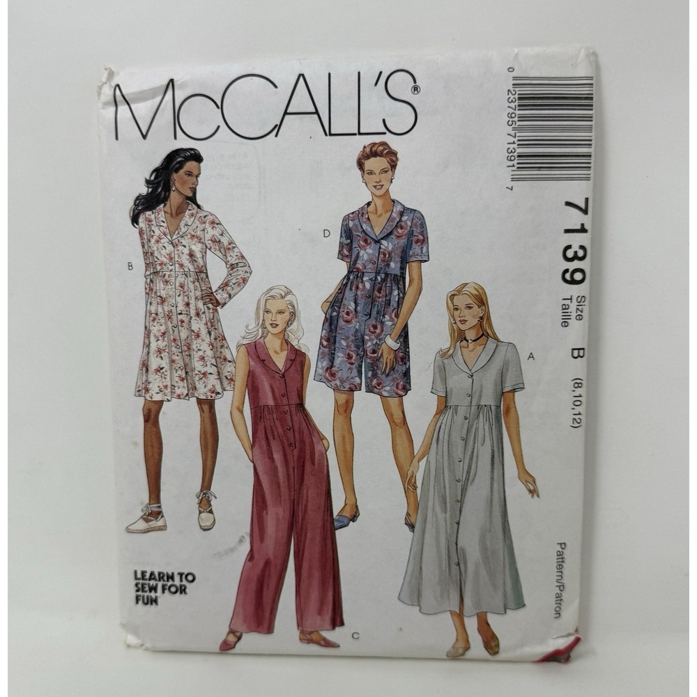 McCalls 7139 VTG Sewing Pattern Misses 8 10 12 Jumpsuit & Romper Dress